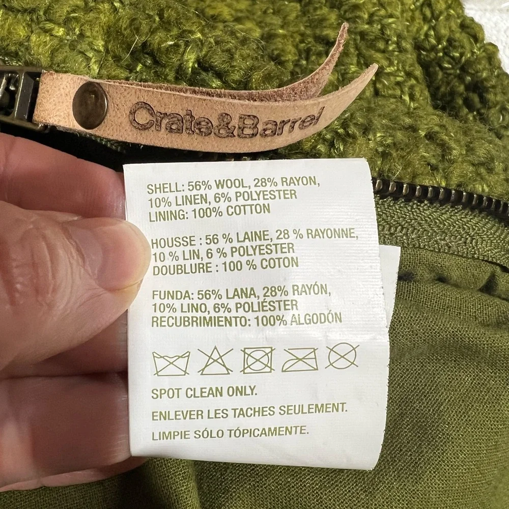 Laura Kim for Crate & Barrel Wool Blend Bouclé Pillow Cover Oregano Green 23”